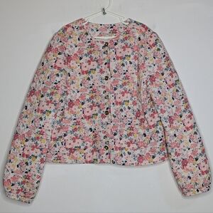 Janie & Jack Pink White Ditzy Floral Quilted Button Up Jacket 12